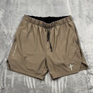 Three Nails Men's Shorts Lined Athletic Gym Running Shorts Tan Size Large*